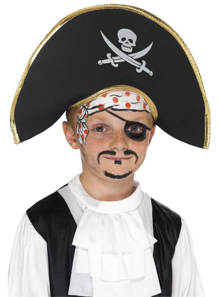 Black Foam Pirate Captain Costume Hat with Skull and Crossbones