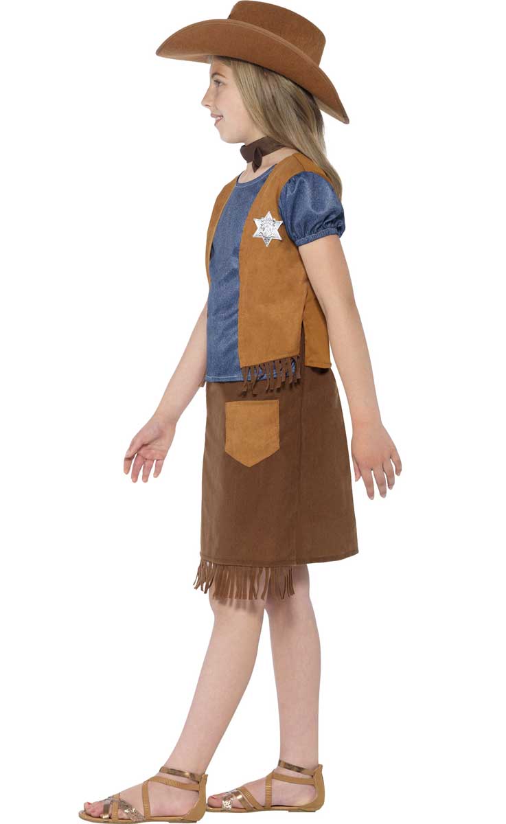 Western Belle Girl's Cowgirl Costume with Hat and Neck Scarf - Side Image
