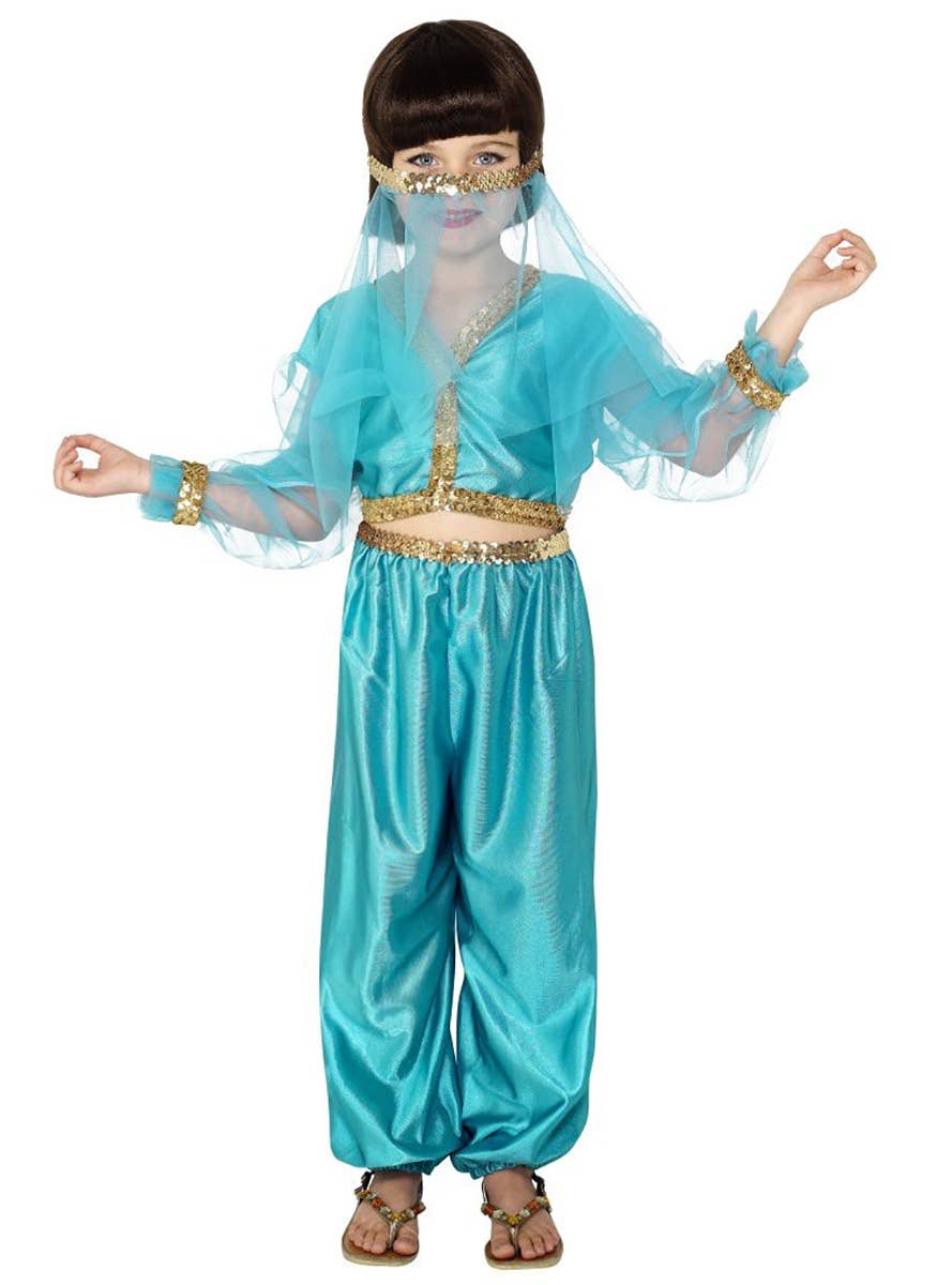 Girl's Blue Princess Jasmine Arabian Costume - Alternative View