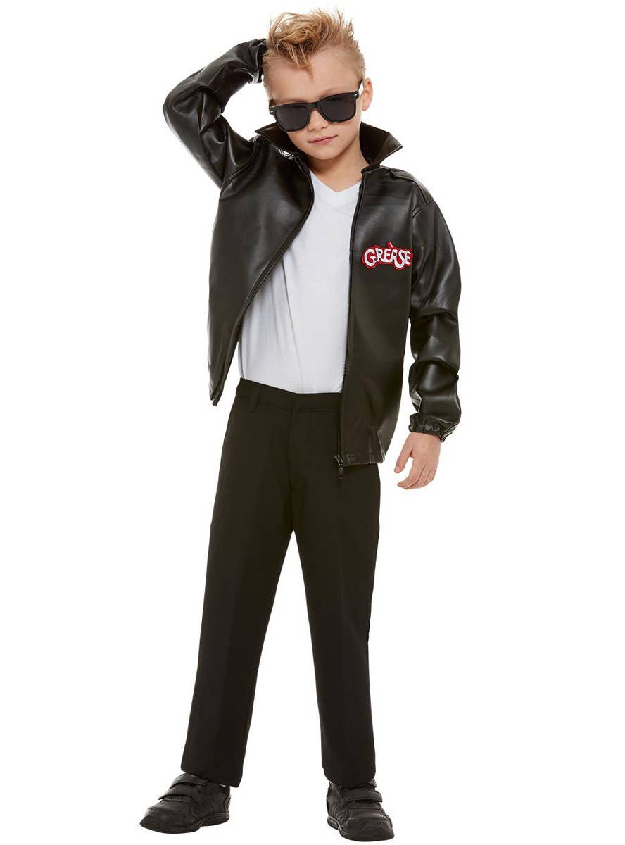 Boy's Grease T-Birds Black Leather Costume Jacket Alternative Front View