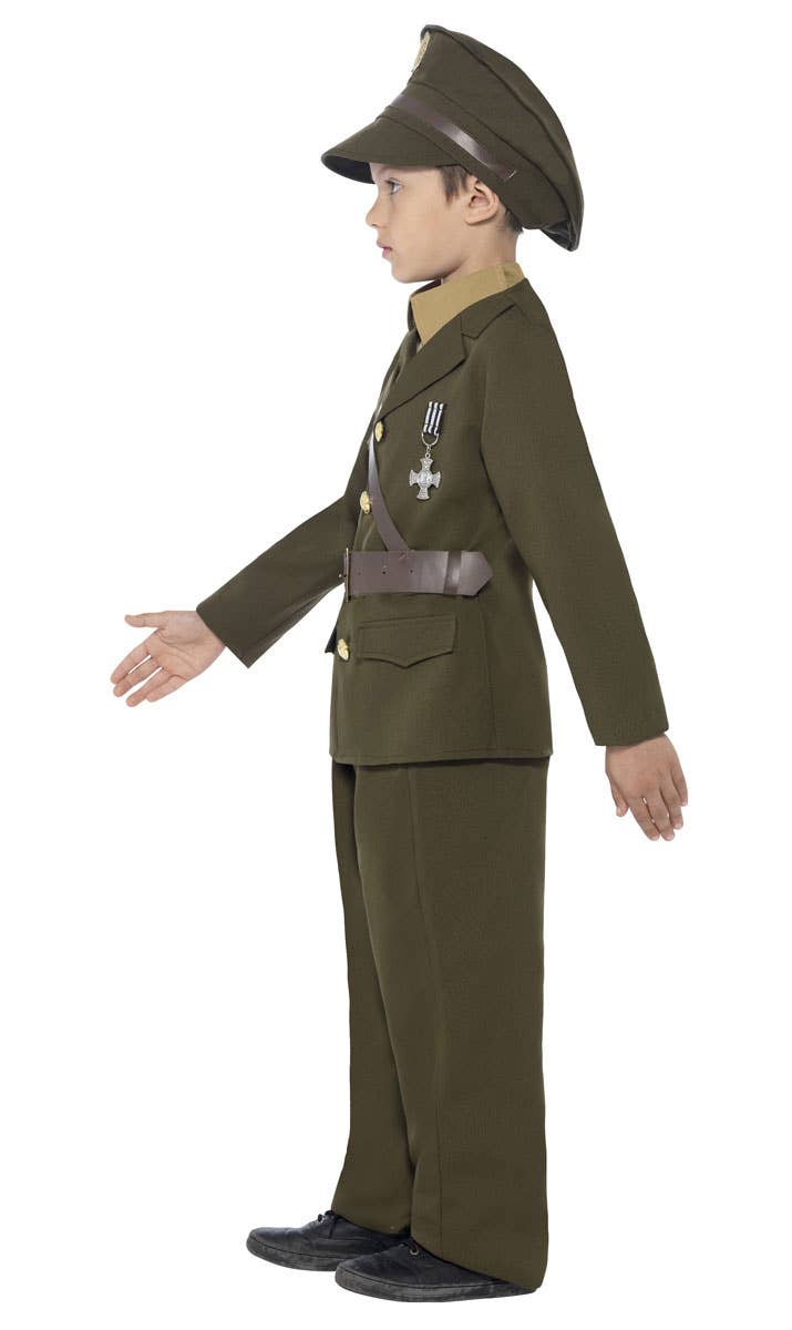 Boys 1940s Army Fancy Dress Costume Military Uniform -  Side View
