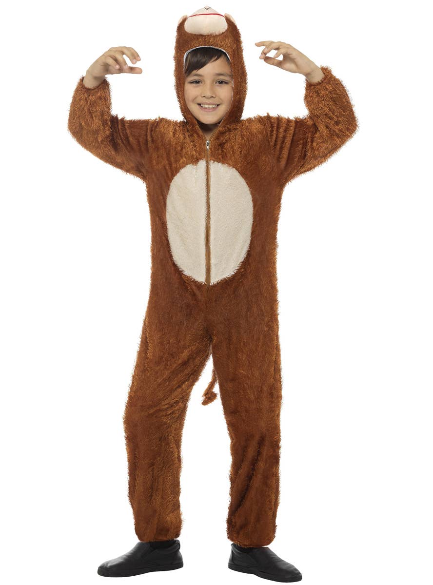 Kid's Cheeky Little Monkey Animal Costume Onesie with Hood Front Image