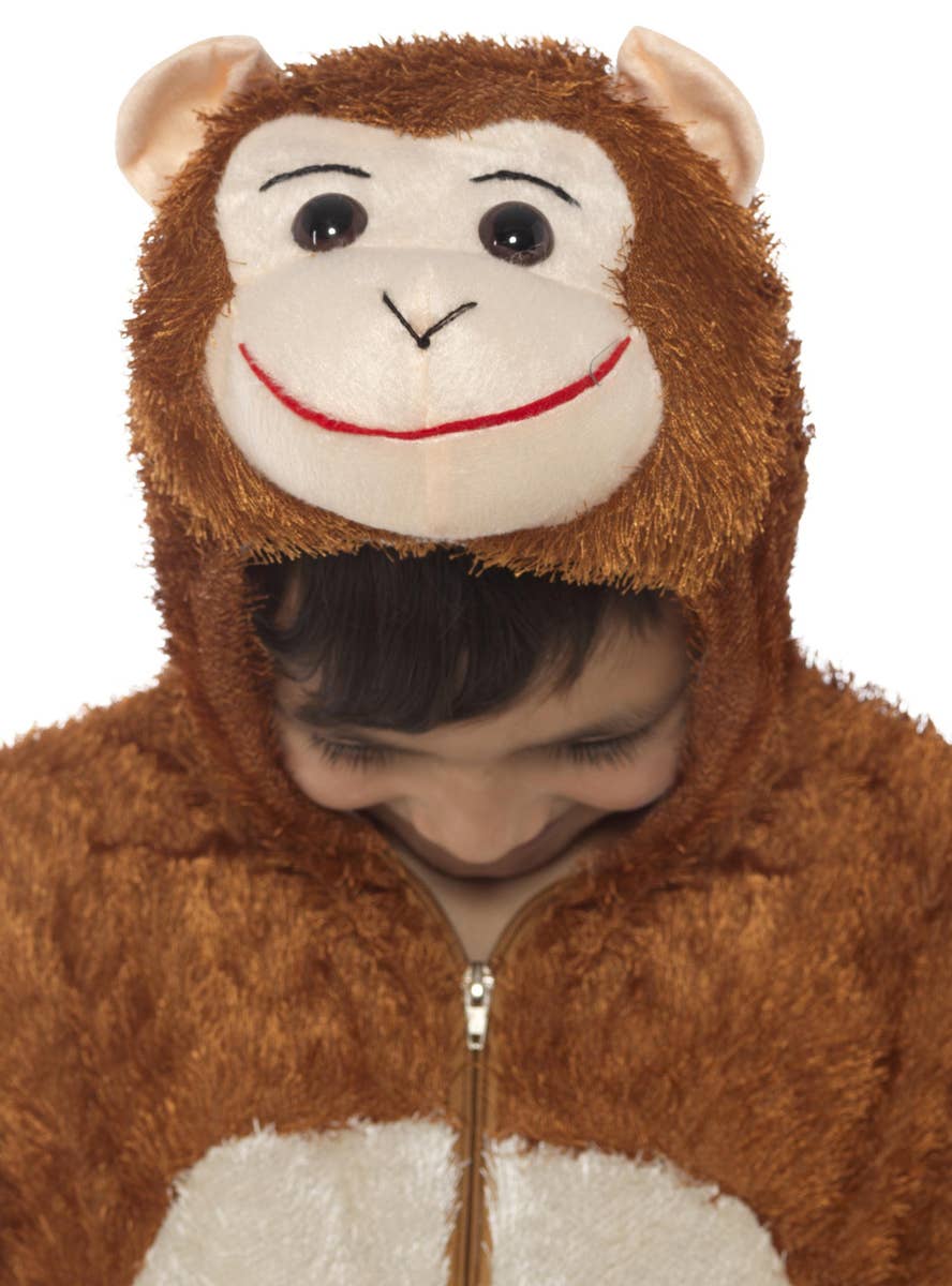 Kid's Cheeky Little Monkey Animal Costume Onesie with Hood CloseUp Image