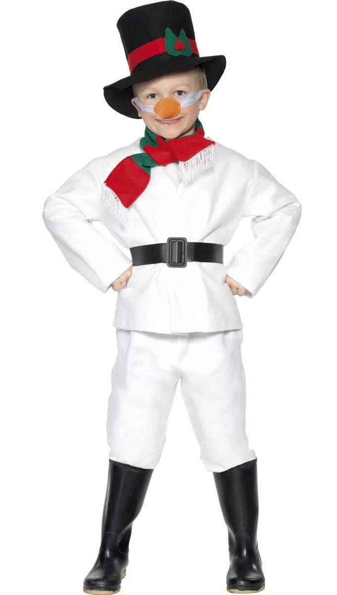 Fleecy White Snowman Christmas Costume for Boys - Front Image