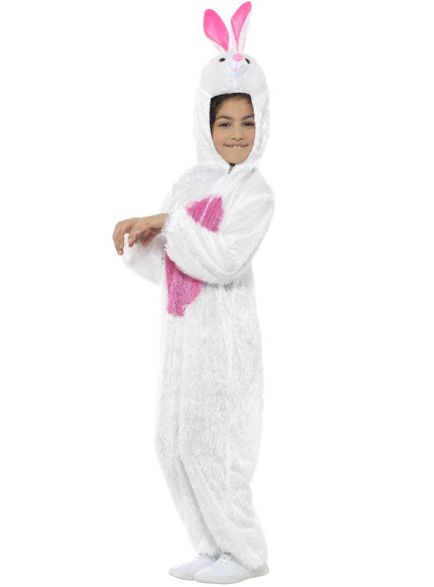 Kid's White Bunny Rabbit Animal Onesie Costume Front View