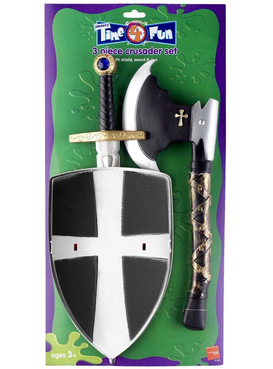 Crusader Knight Axe and Shield Costume Weapon Set for Kids - Alternative Image