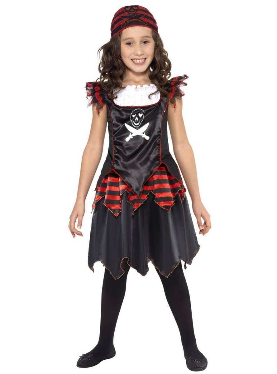 Girl's Gothic Black Pirate Fancy Dress Costume Alternative View