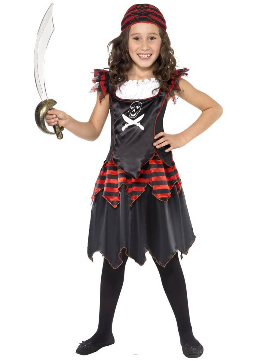 Girl's Gothic Black Pirate Fancy Dress Costume Front View
