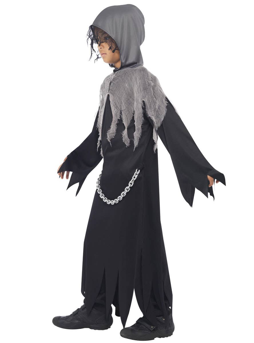 Teen Boy's Grim Reaper Black and Grey Halloween Costume - Side View