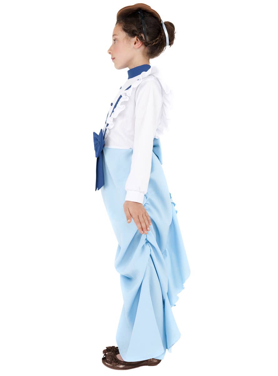 Blue and White Girl's Victorian Lady Costume Side View