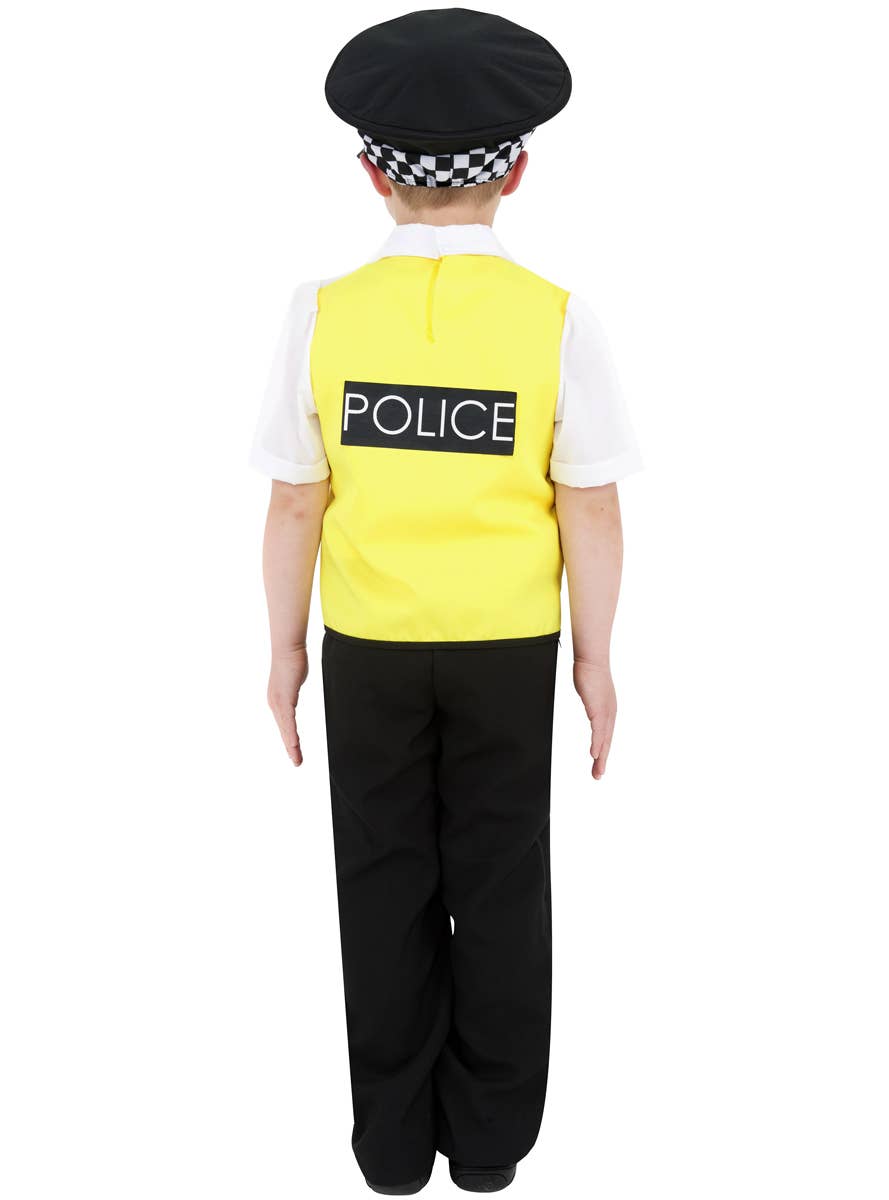 Boy's Police Officer Book Week Costume with Yellow Vest Back View