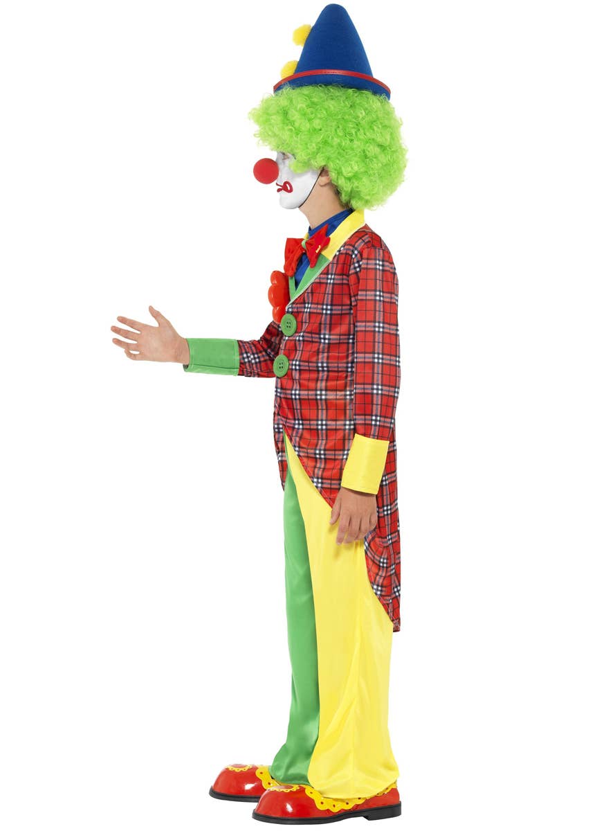 Boy's Circus Clown Green and Yellow Carnival Costume Side View