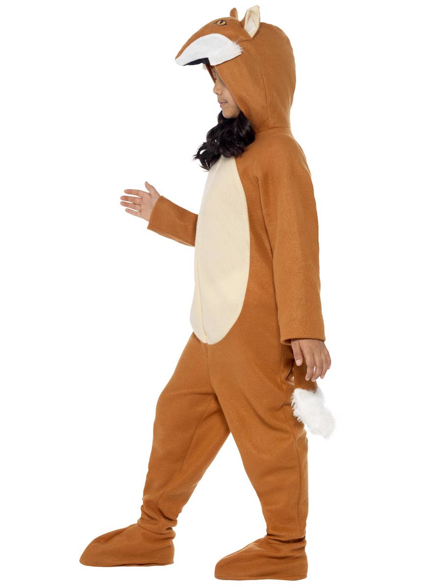 Fleecy Brown Fox Animal Costume Jumpsuit for Kids - Side Image