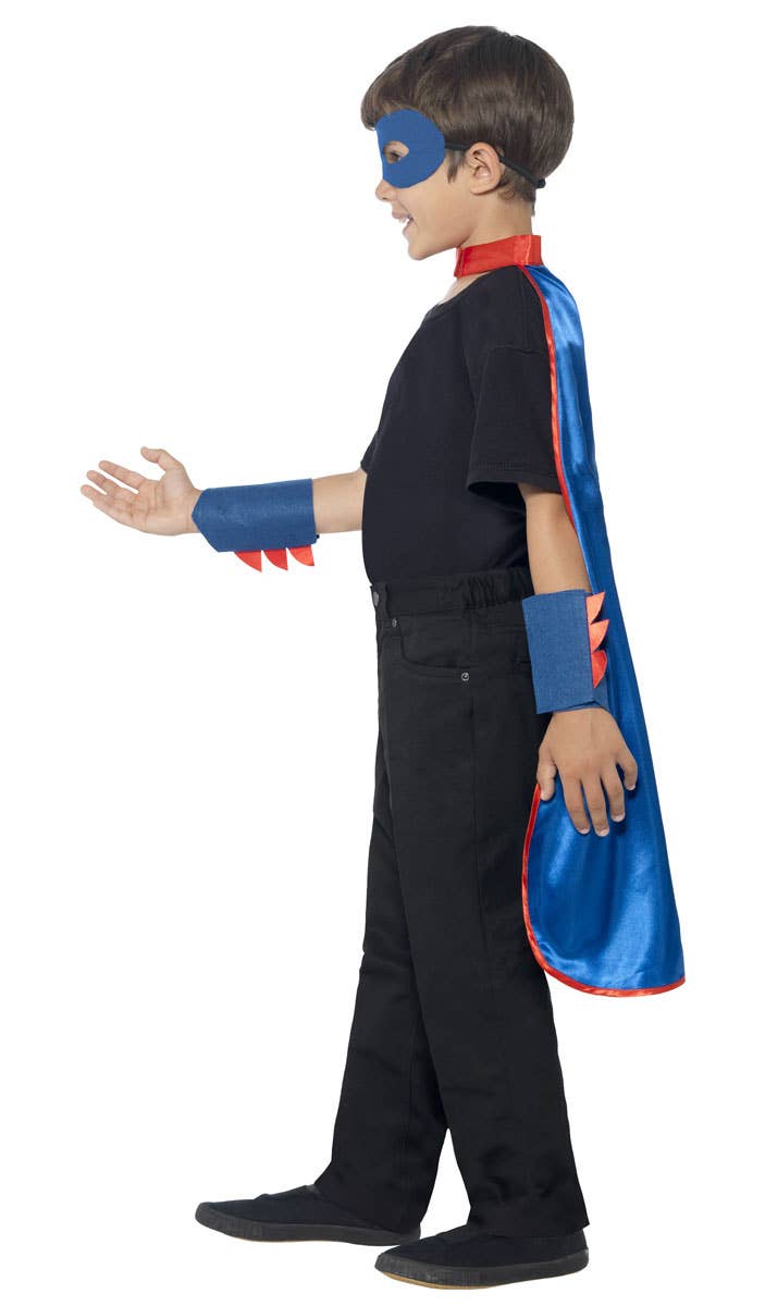 Kids Blue Superhero Costume Cape Side View