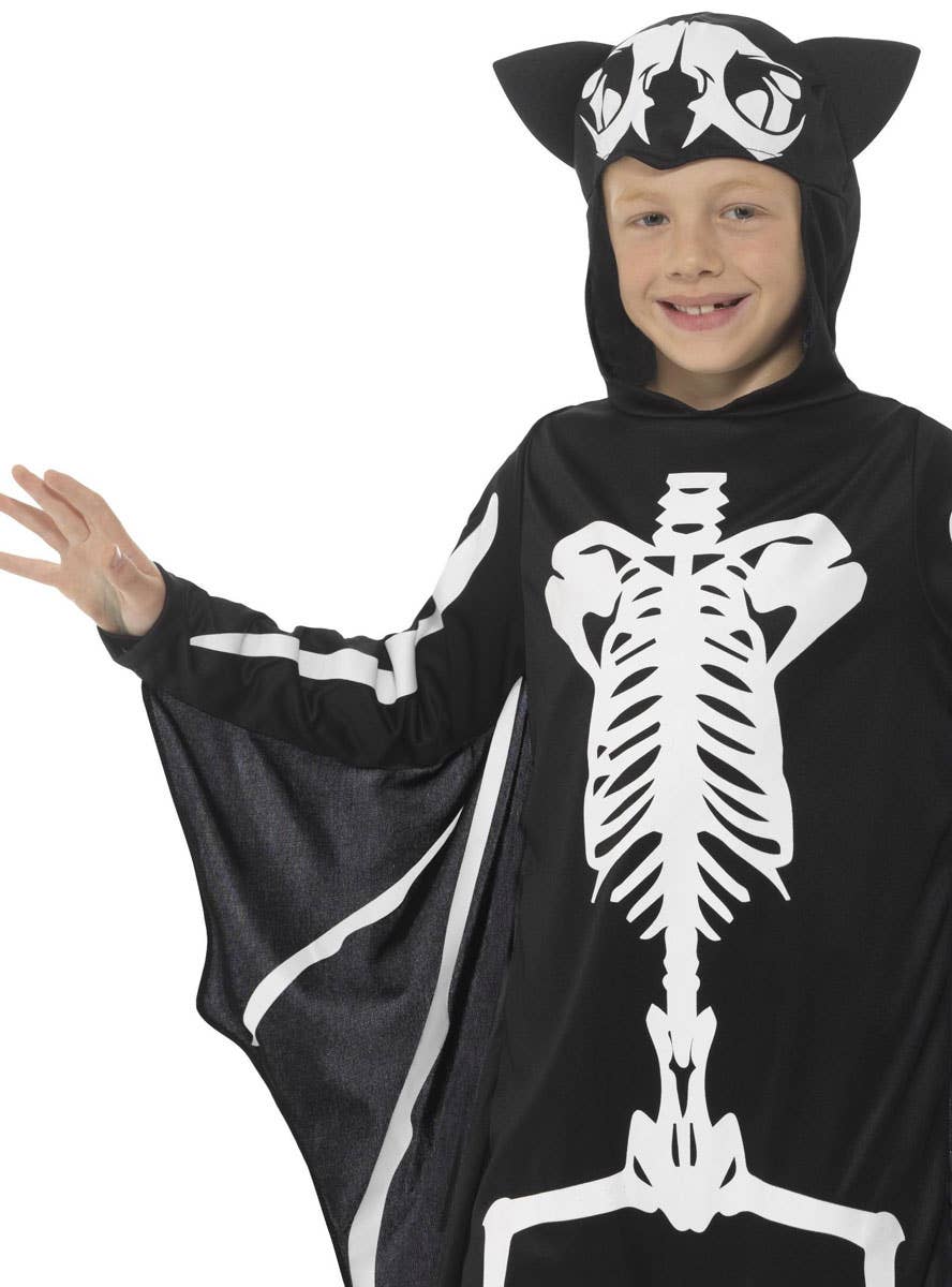 Boys Bat Skeleton Halloween Fancy Dress Costume Close Front Image