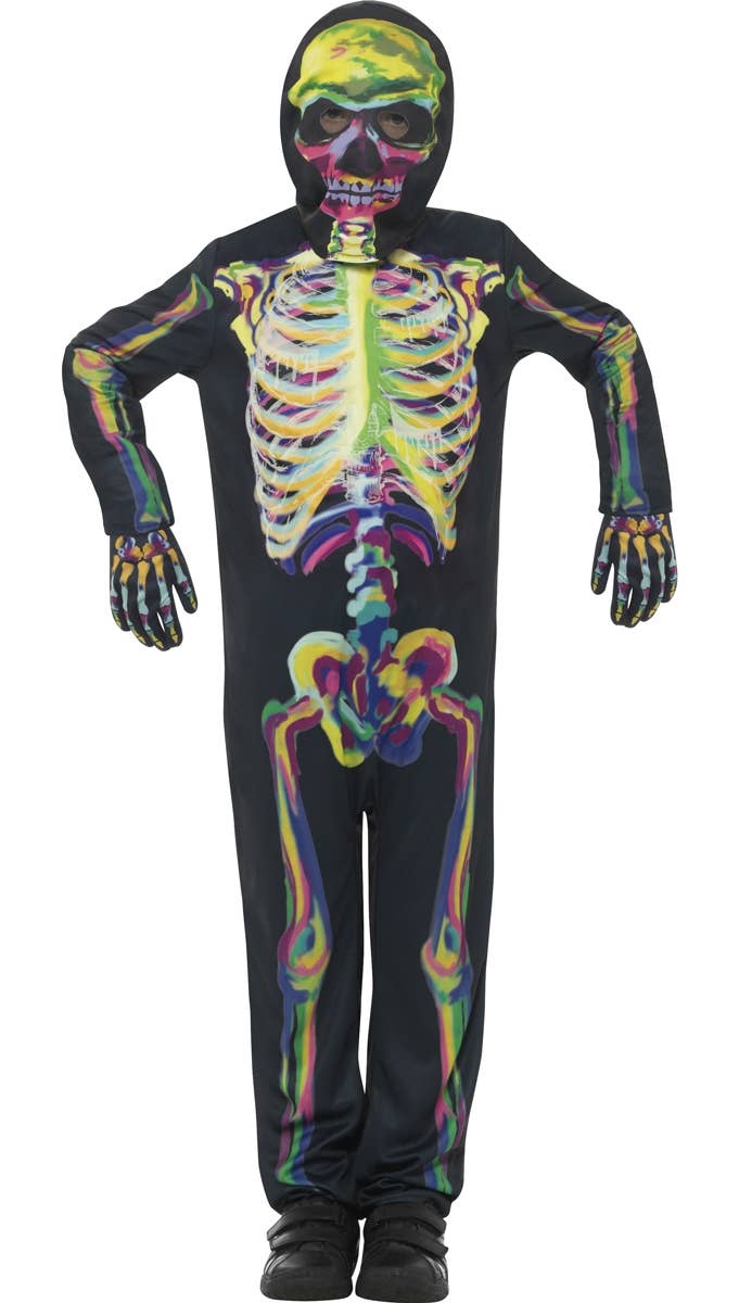 Rainbow Skeleton Boys Costume that Glows in the Dark Front Alt