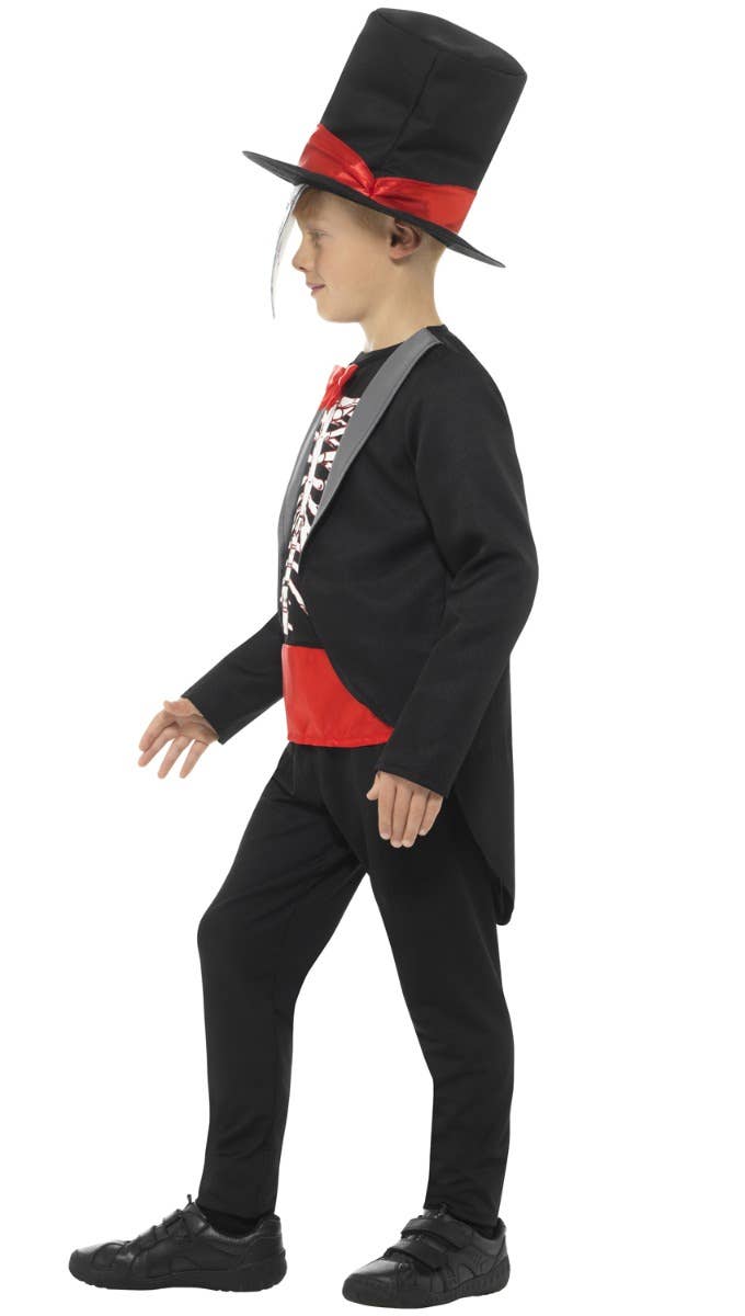 Boy's Halloween Day Of The Dead Sugar Skull Kid's Black Tuxedo Skeleton Fancy Dress Costume Side View Image