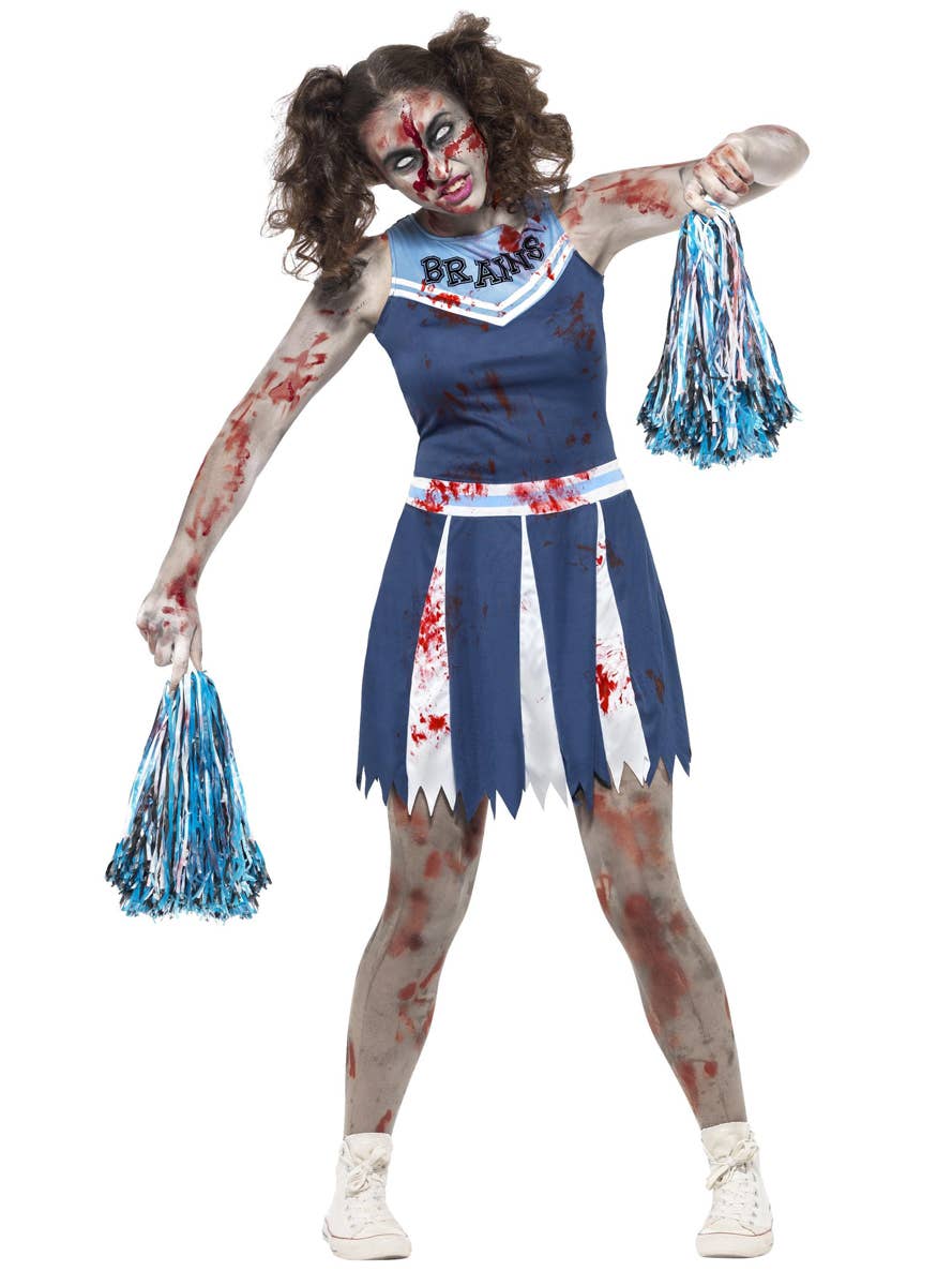 Smiffy's Teen Girl's High School Cheerleader Zombie Blood Splattered Halloween Fancy Dress Costume Main Image