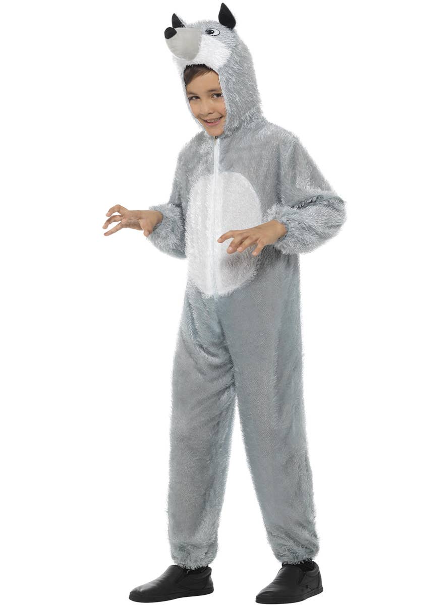 Grey Wolf Kid's Animal Onesie Costume Altermative View