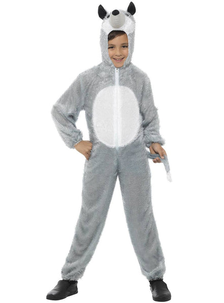 Grey Wolf Kid's Animal Onesie Costume Main View