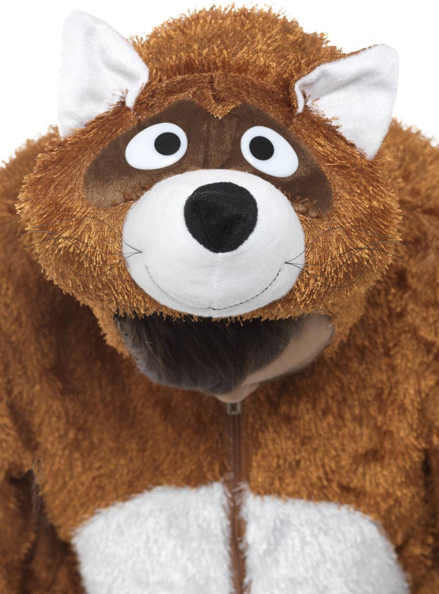 Kids Brown Fox Onesie Fancy Dress Costume Close Up View