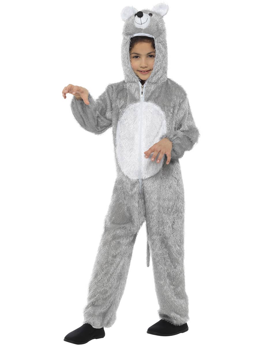 Kid's Grey Mouse Animal Onesie Book Week Costume Front Image