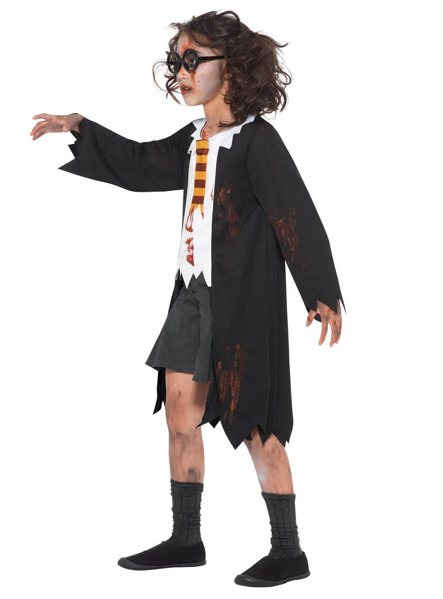 Girls Zombie Hogwarts Student Halloween Costume Side Image