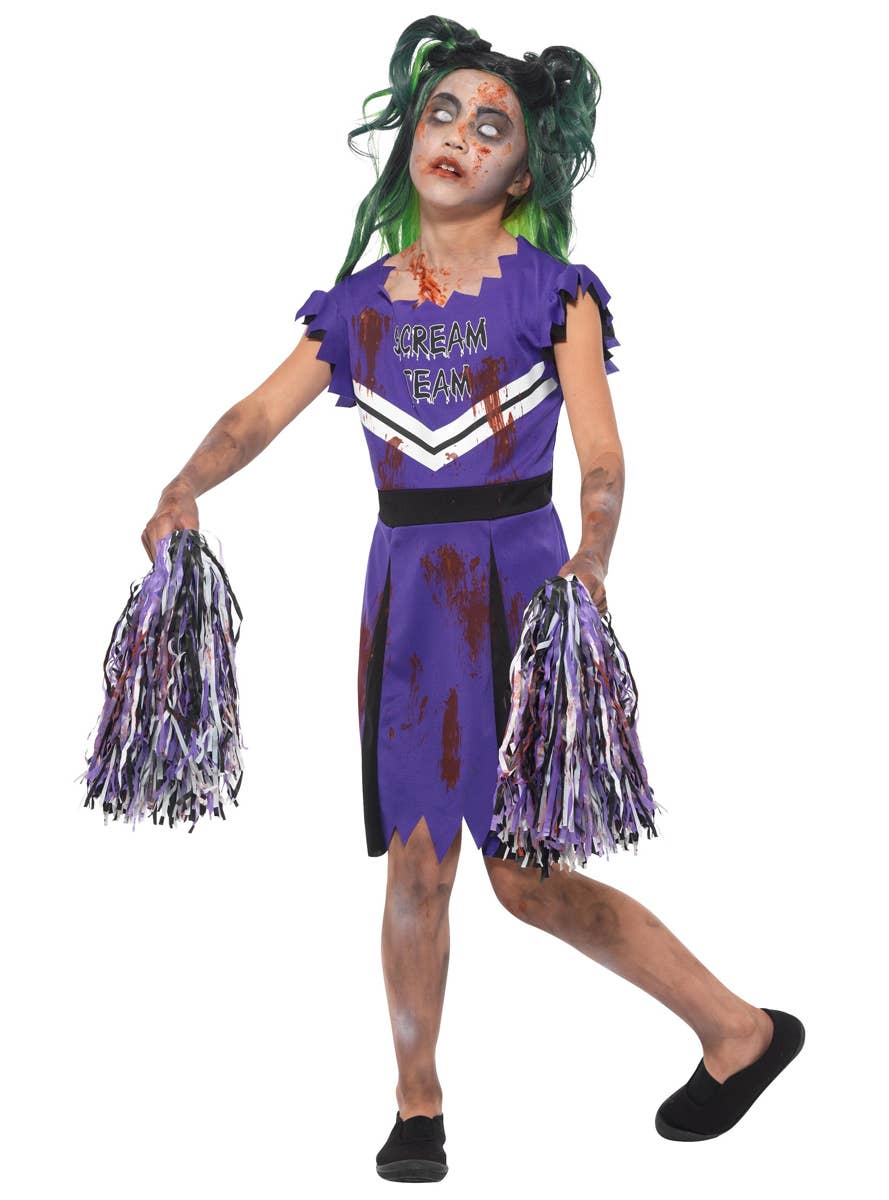 Girls Purple Zombie Cheerleader Halloween Fancy Dress Costume Alternative Image