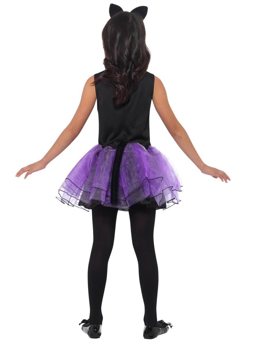 Girls Cute Purple and Black Halloween Cat Costume Back Image