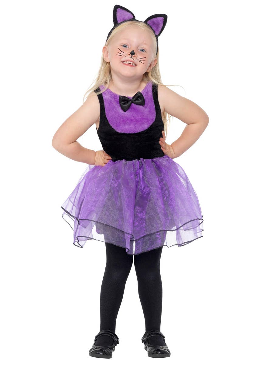 Toddler Girls Cute Purple and Black Cat Halloween Costume Alternative Image