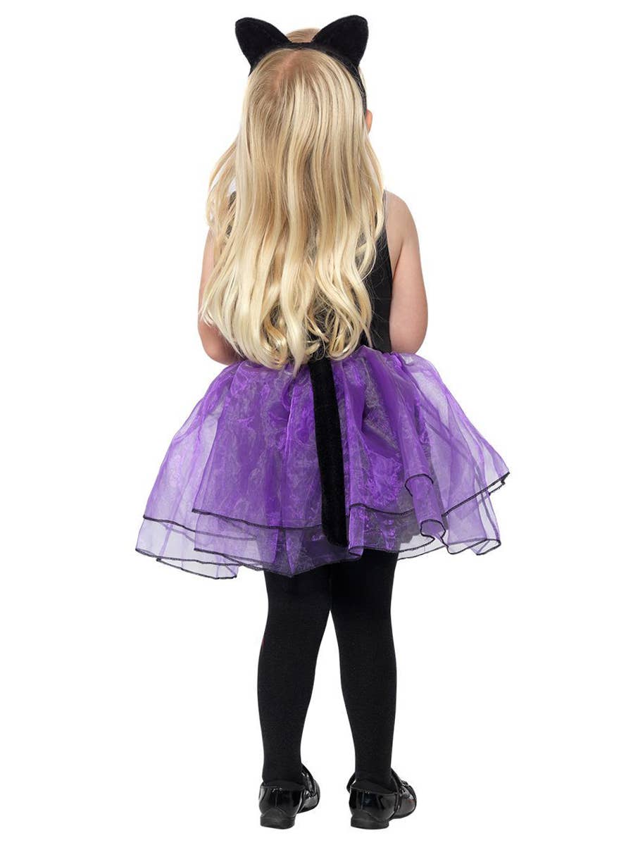 Toddler Girls Cute Purple and Black Cat Halloween Costume Back Image