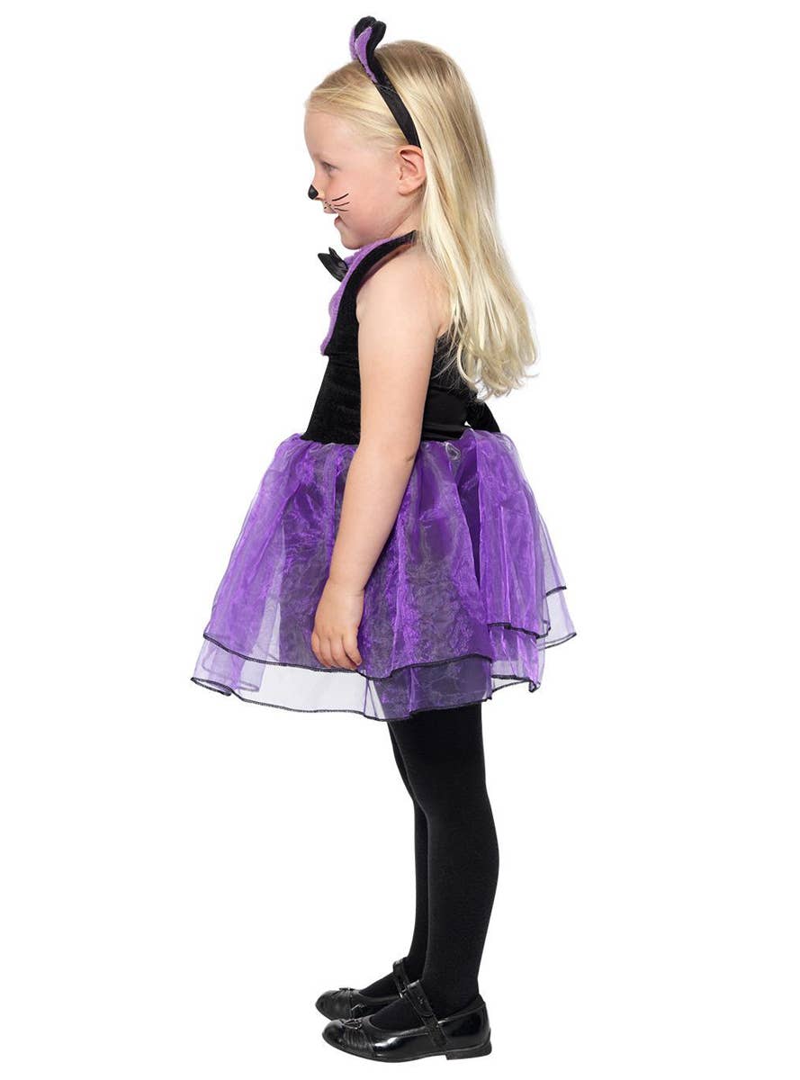 Toddler Girls Cute Purple and Black Cat Halloween Costume Side Image