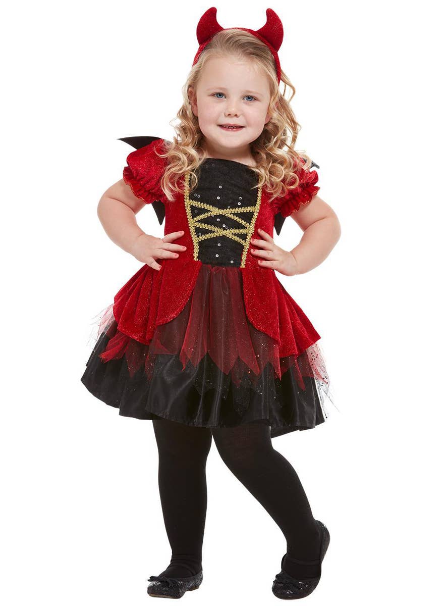 Toddler Girls Red and Black Devil Costume - Alternate Image