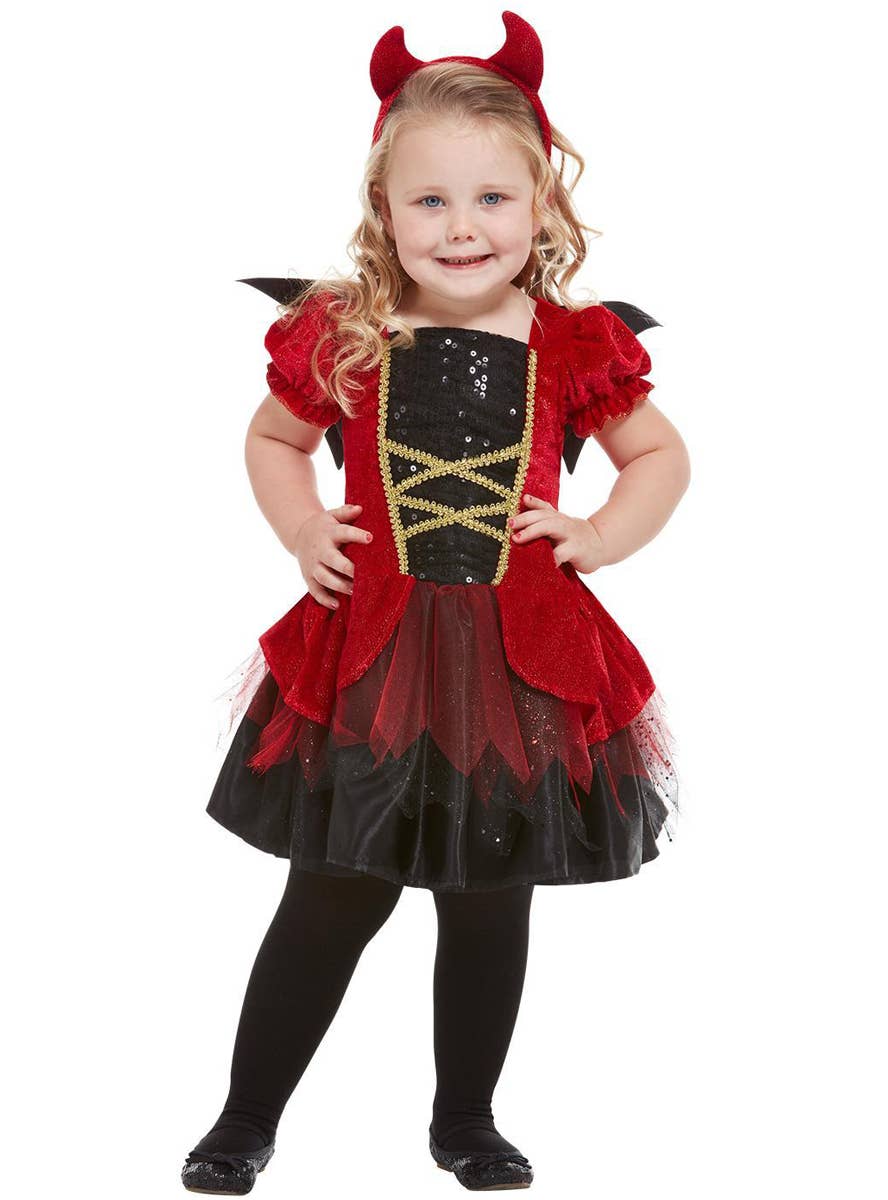 Toddler Girls Red and Black Devil Costume - Main Image