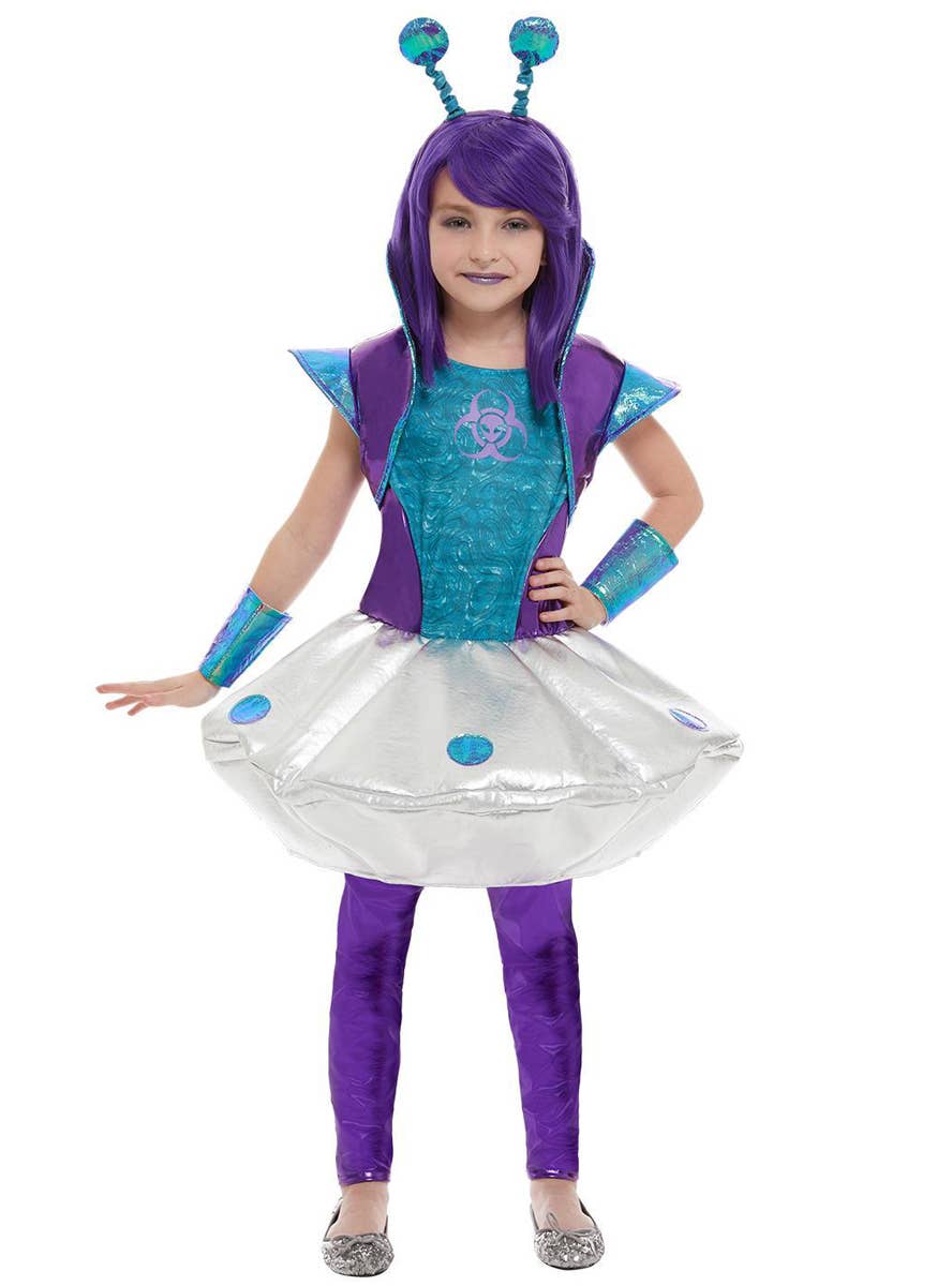 Girls Purple and Blue Space Alien Costume - Alternate Image