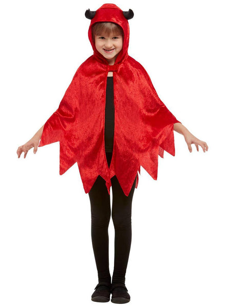 Red Velvet Devil Costume Cape for Kids - Front Image