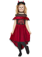 Girls Red and Black Day of the Dead Devil Halloween Costume - Main Image