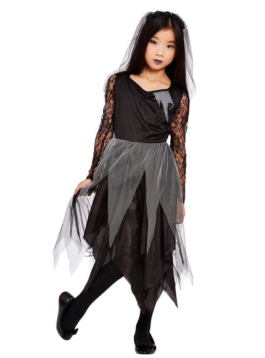 Girls Black Graveyard Bride Dress Up Costume - Alternate Image