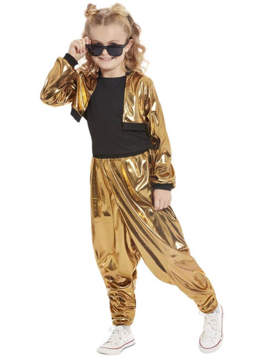 Girls Gold MC Hammer Inspired Costume - Front Image