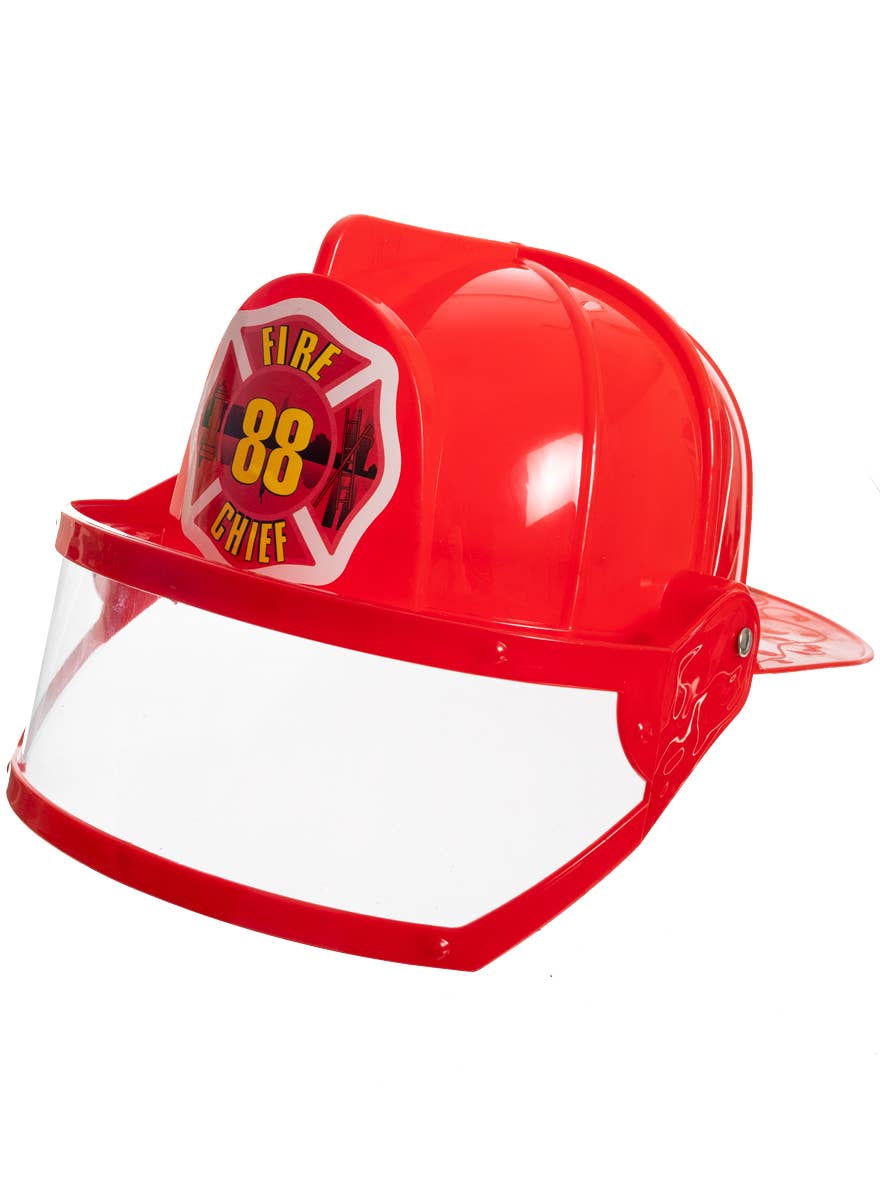 Red Plastic Fire Fighter Costume Helmet with Movable Visor - Main Image