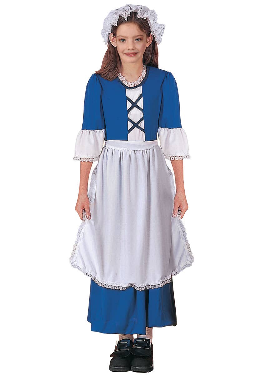 Image of Girls Blue and White Colonial Village Girl Costume