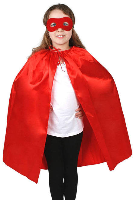 Children's Red Superhero Satin Cape and Mask Set