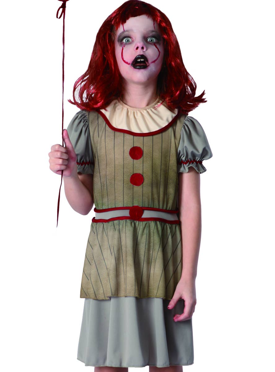 Girls Horror Movie Clown Pennywise Inspired Halloween Costume Close Image