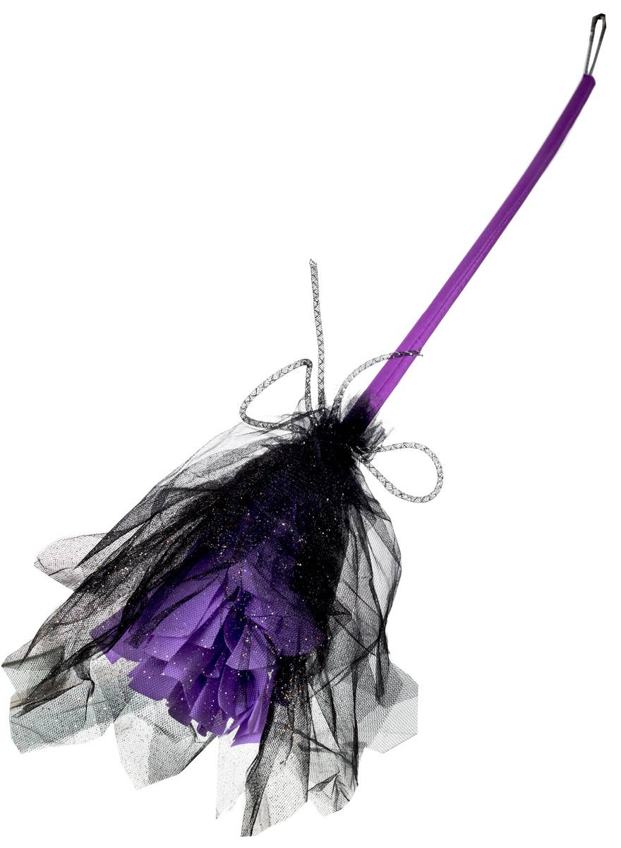 Glittery Black and Purple Witch Broomstick Halloween Decoration