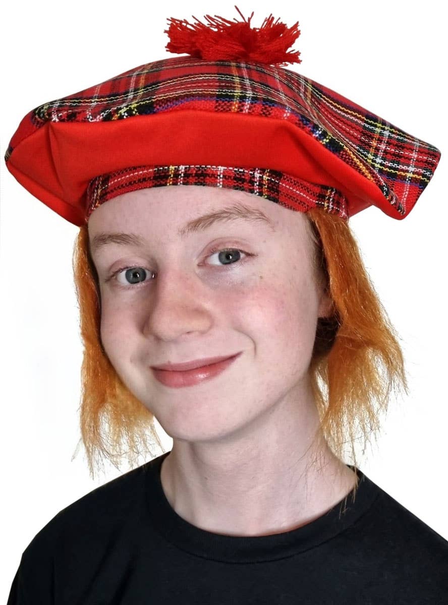 Image of Scottish Red Tartan Kids Tam O Shanter Costume Hat