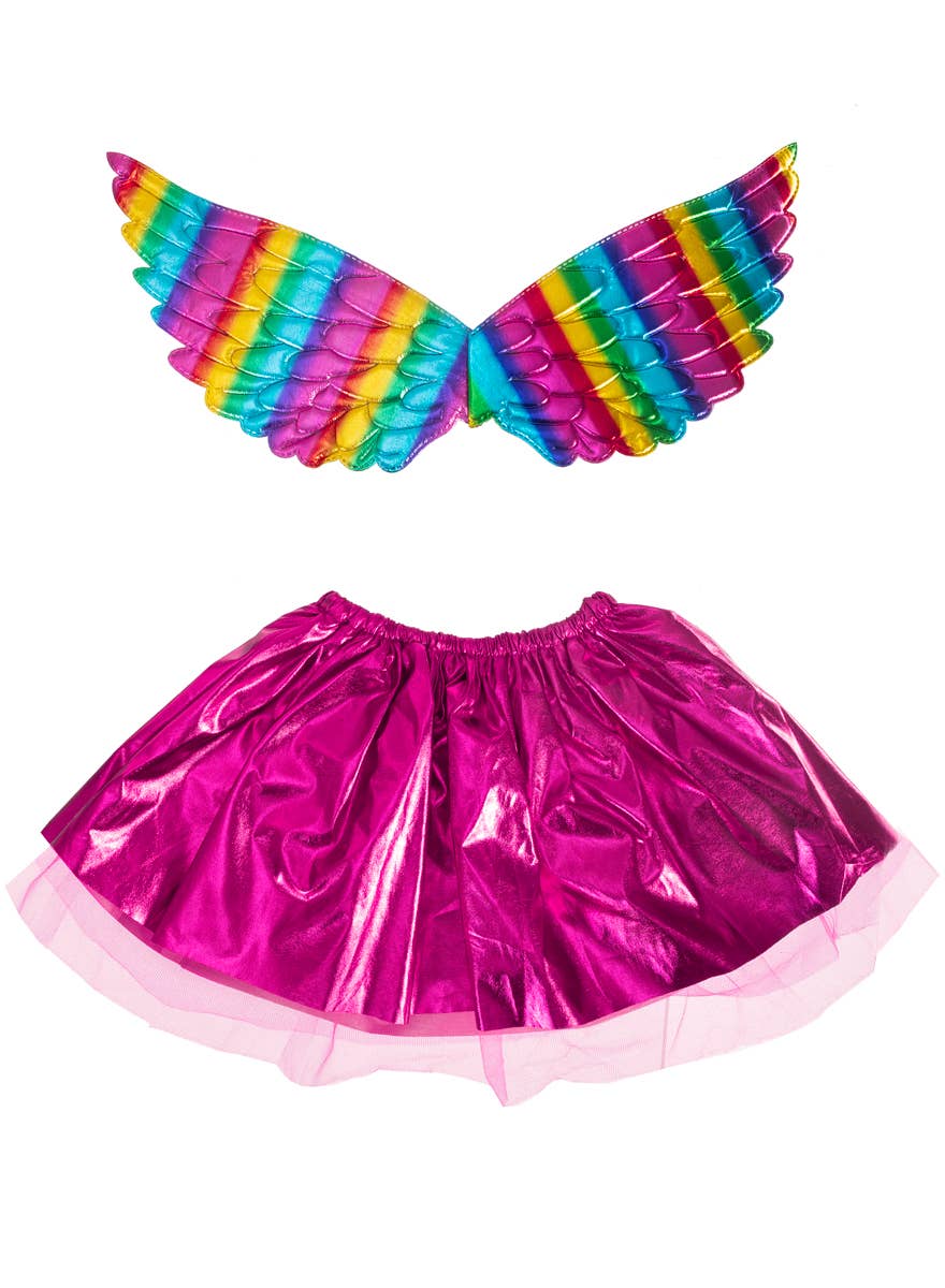 Toddler Girls Metallic Pink Tutu and Rainbow Wings Costume Set - Accessory Image