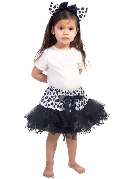 Toddler Girls Black and White Dalmatian Print Tutu and Headband Set