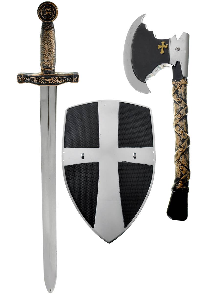 Medieval Knight Sword, Axe and Shield Accessory Set
