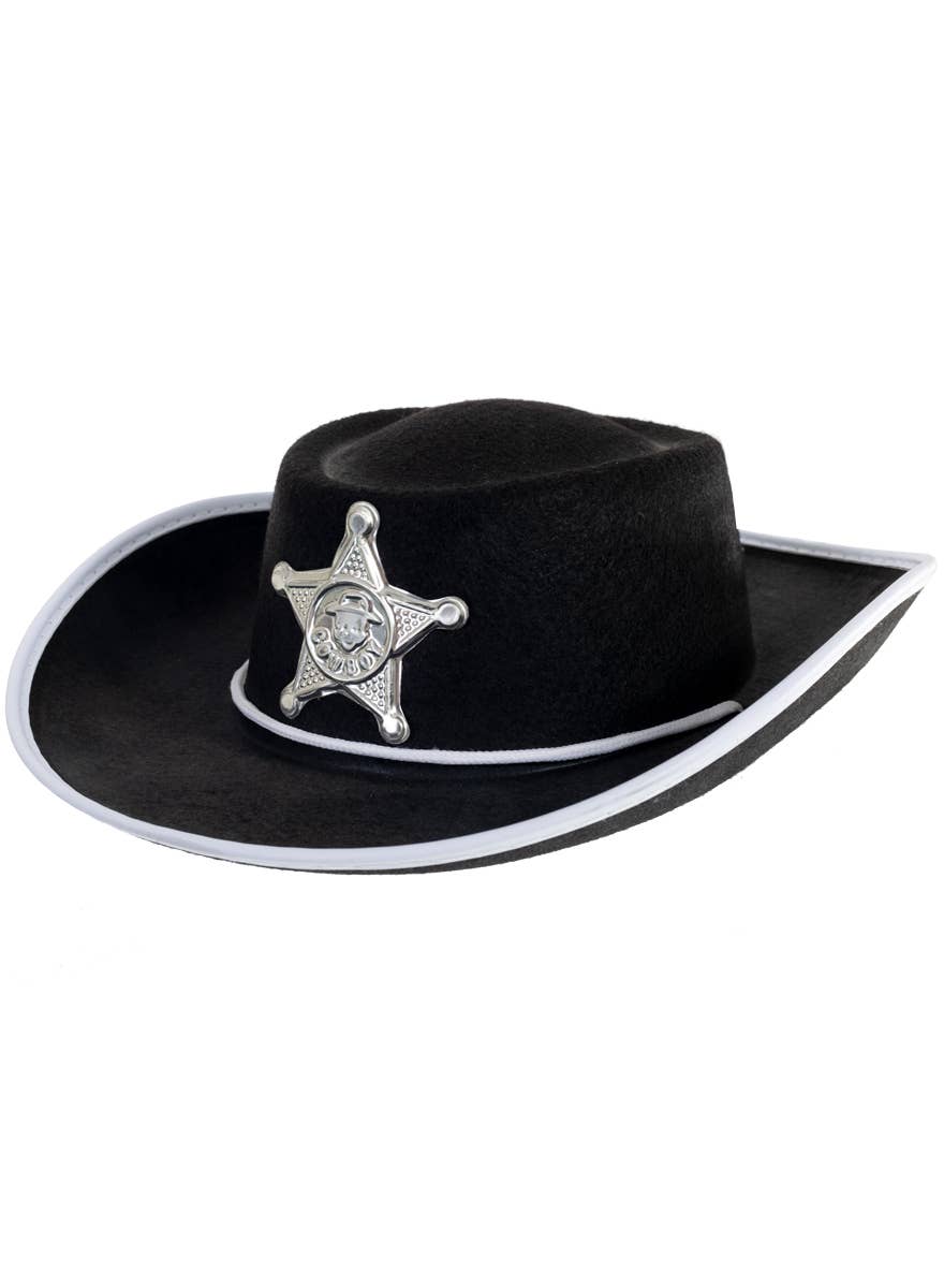 Kids Black Sheriff Cowboy Hat with Badge - Main Image