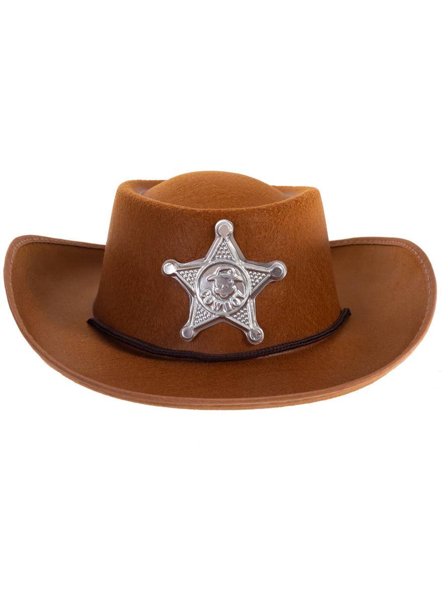 Kids Brown Sheriff Cowboy Hat with Badge - Alternate Image